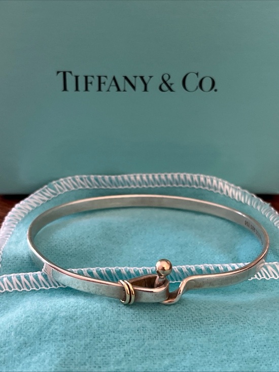 Tiffany & Co. Jewelry - Tiffany & Co. hook and eye SS 925 Bangle with 18k yellow Gold Accents orig pkg